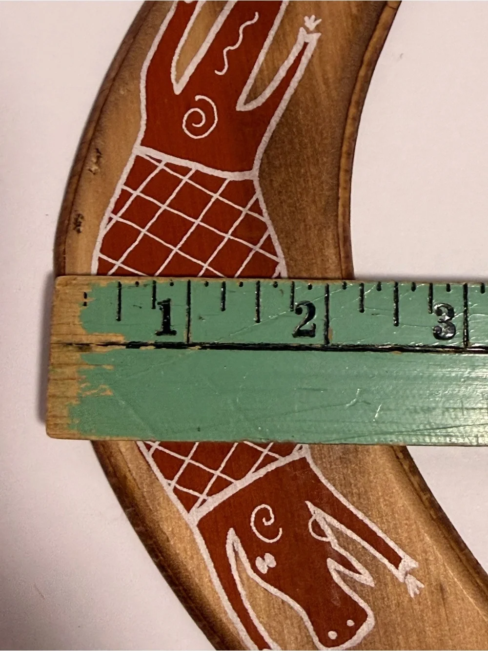 Vintage Hand Painted Australian Aboriginal Wood Boomerang Wall Decor 13.5
